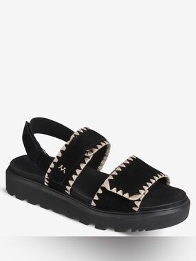 Mykos Ciara Black Crochet Trim Hook & Loop Cushioned Footbeds Travel Sandal Sz 7